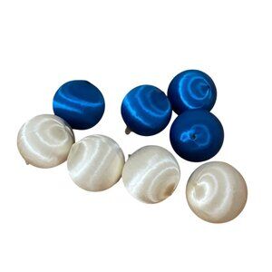 Vtg Satin Sheen Christmas Ornaments Blue and White Set Of 8 Holiday Decor 2 inch